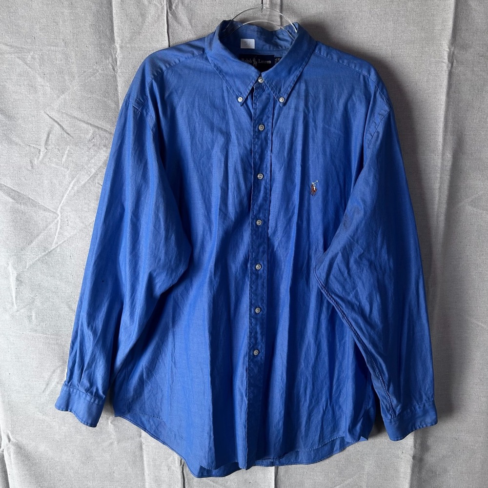 Ralph Lauren Yarmouth Mens‎ 17.5 36 Blue Cotton Button Down Shirt Long Sleeve
